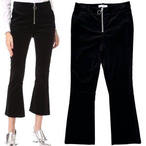 Frame High-Waist Velvet O-Ring Zip Flare Cropped Pants in Noir Black Womens Sz 2